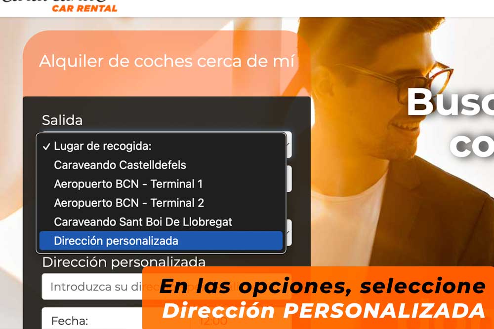 Instrucciones para elegir una dirección personalizada de alquiler de coches cerca de mi