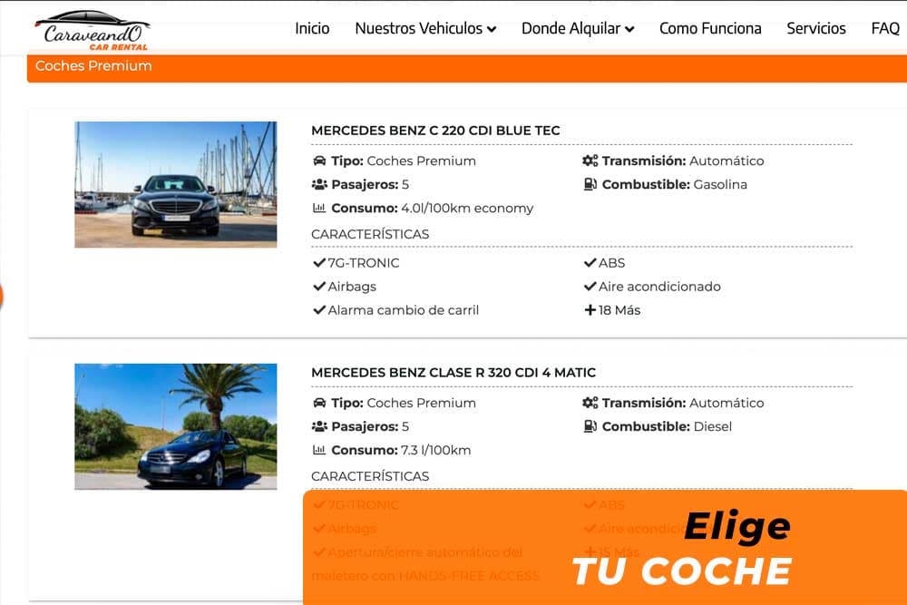 Listado de coches disponibles